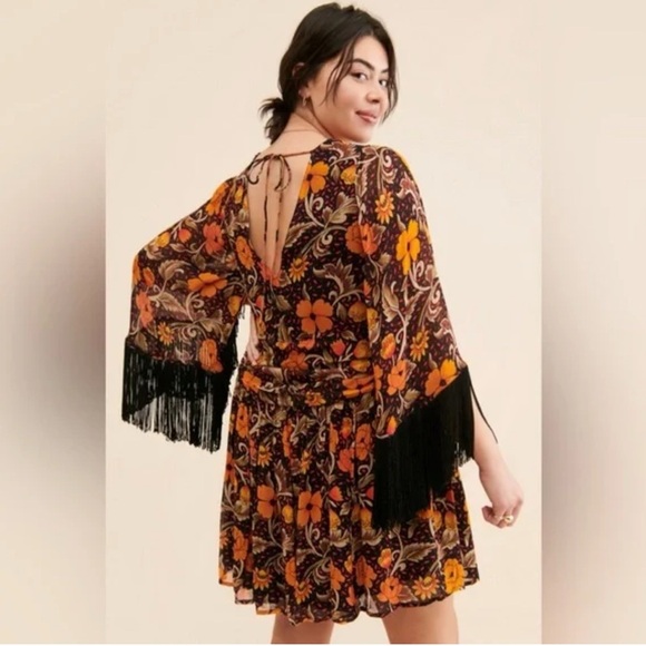 Anthropologie Verb by Pallavi Singhee Fringe Mini Dress Women’s Large Whimsygoth - Picture 4 of 11